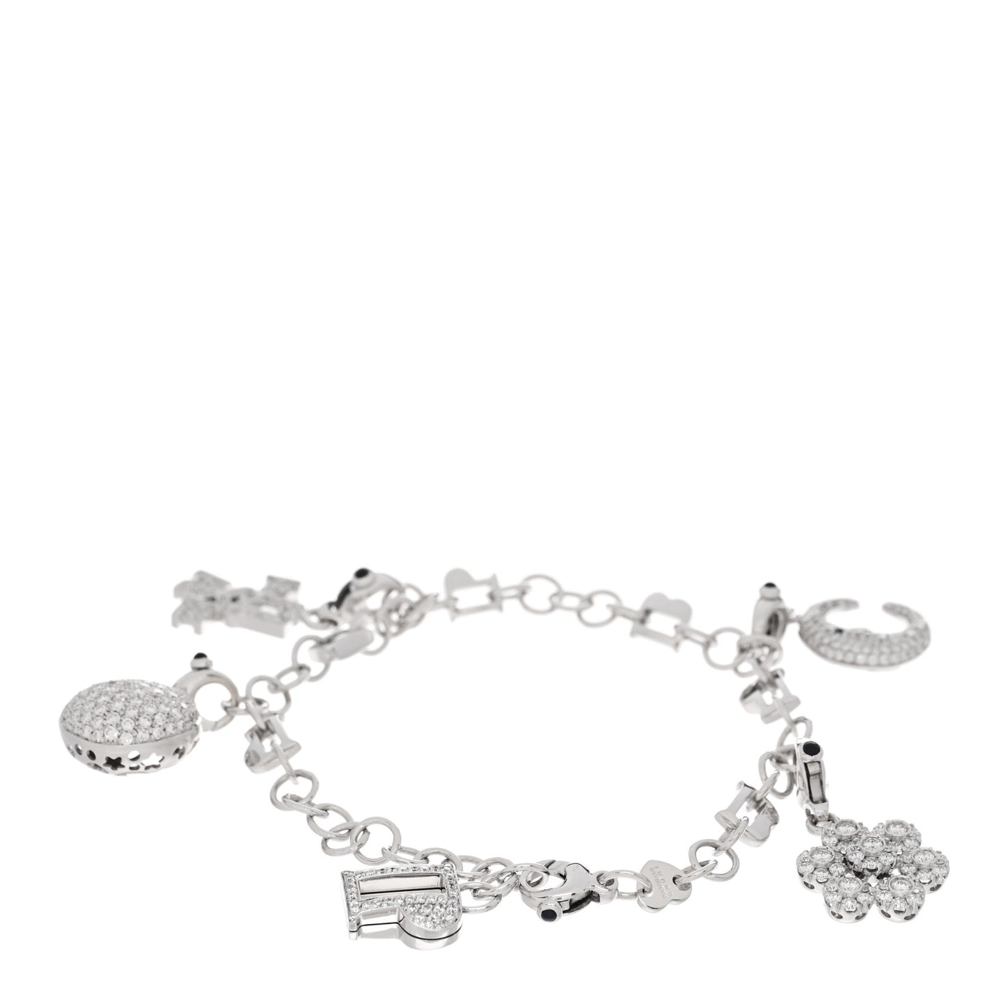 18K White Gold Diamond Blue Sapphire 5 Charm Bracelet