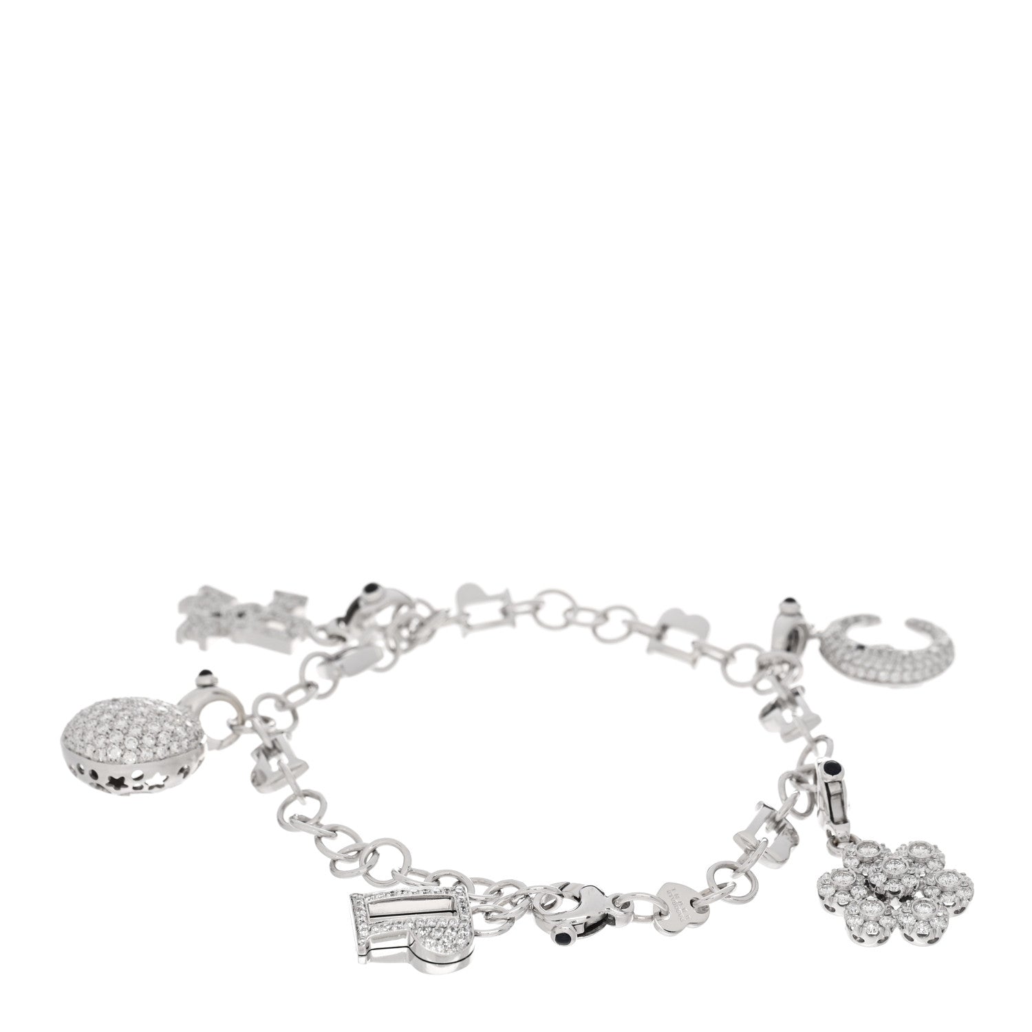 Pasquale Bruni 18K White Gold Diamond Blue Sapphire 5 Charm Bracelet 2 of 3