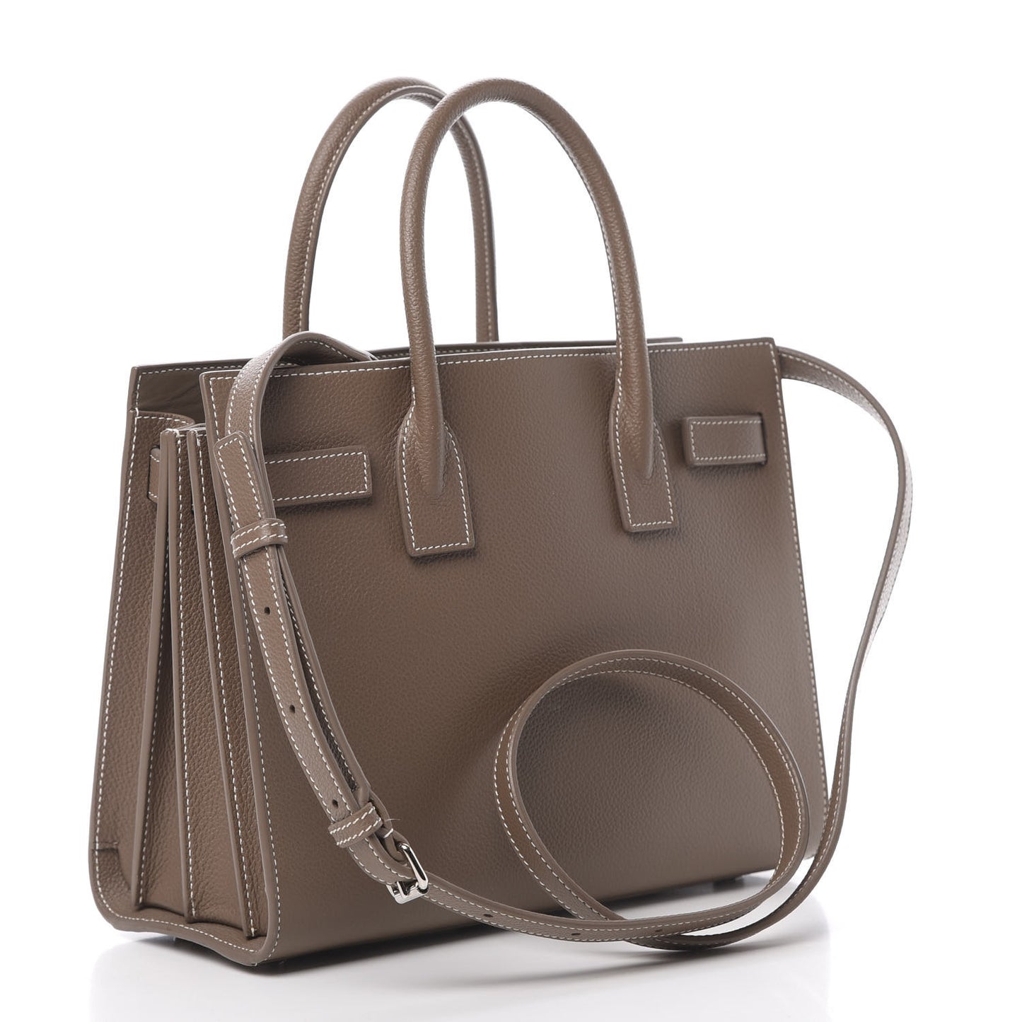 Grained Calfskin Topstich Baby Sac De Jour Taupe