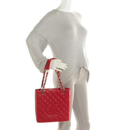 Chanel Caviar Quilted Petit Shopping Tote PST Red 2 of 7