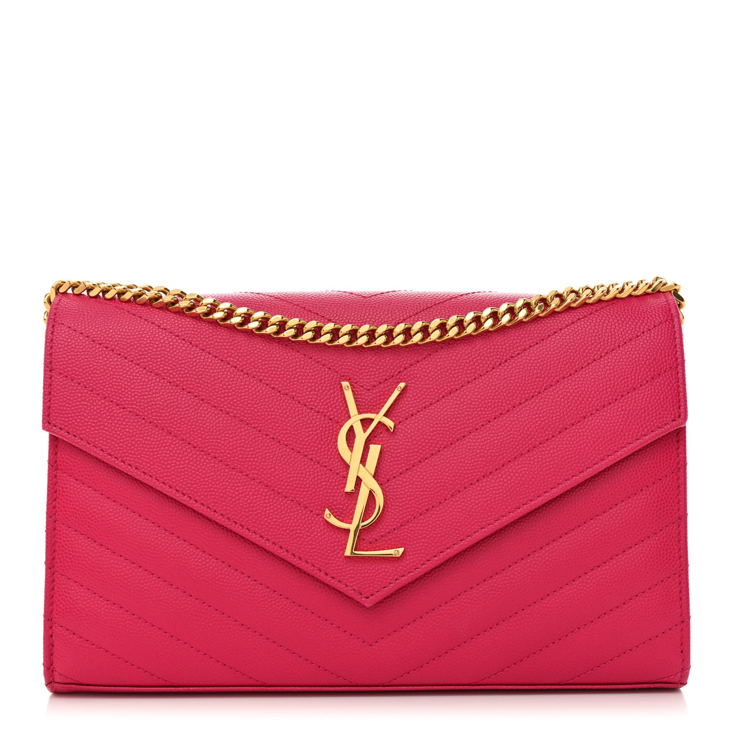 Grain De Poudre Matelasse Chevron Monogram Chain Wallet Hot Pink