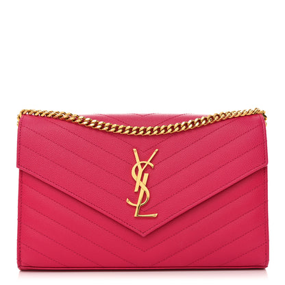 Saint Laurent Grain De Poudre Matelasse Chevron Monogram Chain Wallet Hot Pink 1 of 10