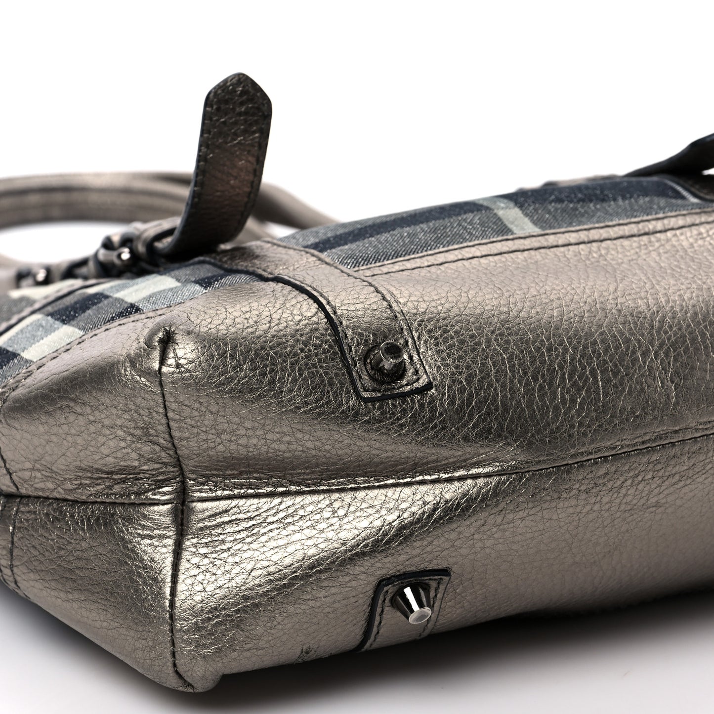 Metallic Calfskin House Check Tote Pewter