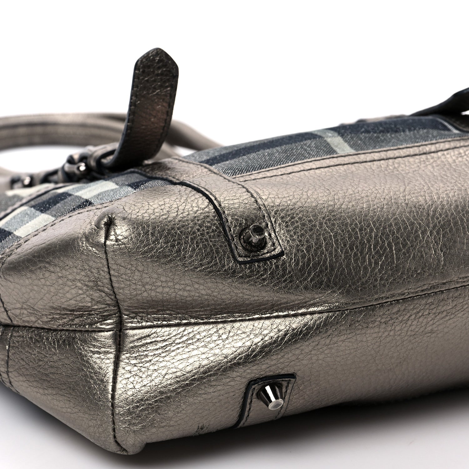 Burberry Metallic Calfskin House Check Tote Pewter 7 of 9