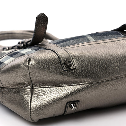 Burberry Metallic Calfskin House Check Tote Pewter 7 of 9