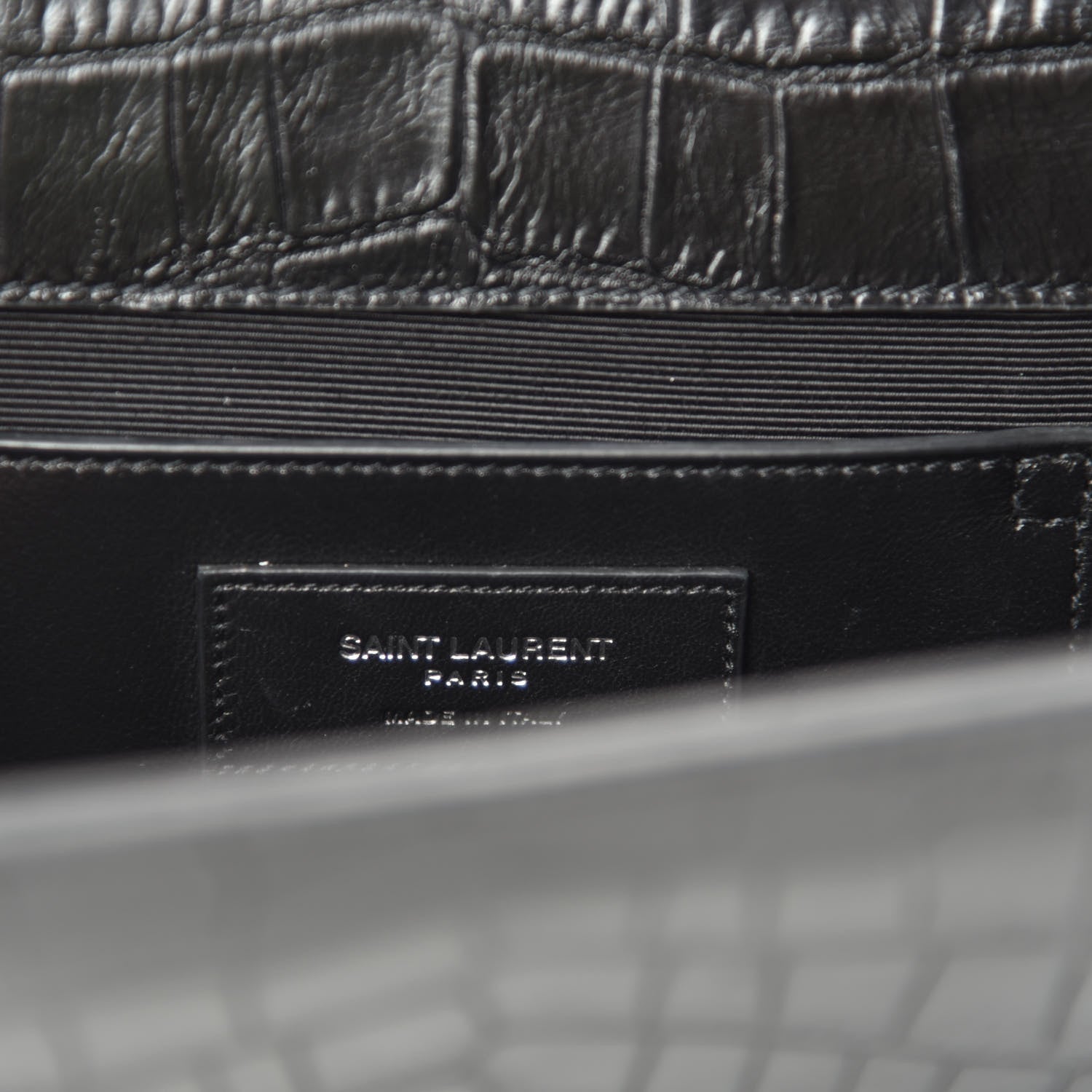 Saint Laurent Calfskin Crocodile Embossed Medium Classic Monogram Kate Tassel Satchel Black 10 of 12