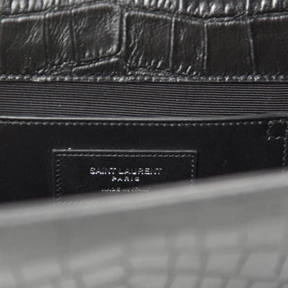 Saint Laurent Calfskin Crocodile Embossed Medium Classic Monogram Kate Tassel Satchel Black 10 of 12
