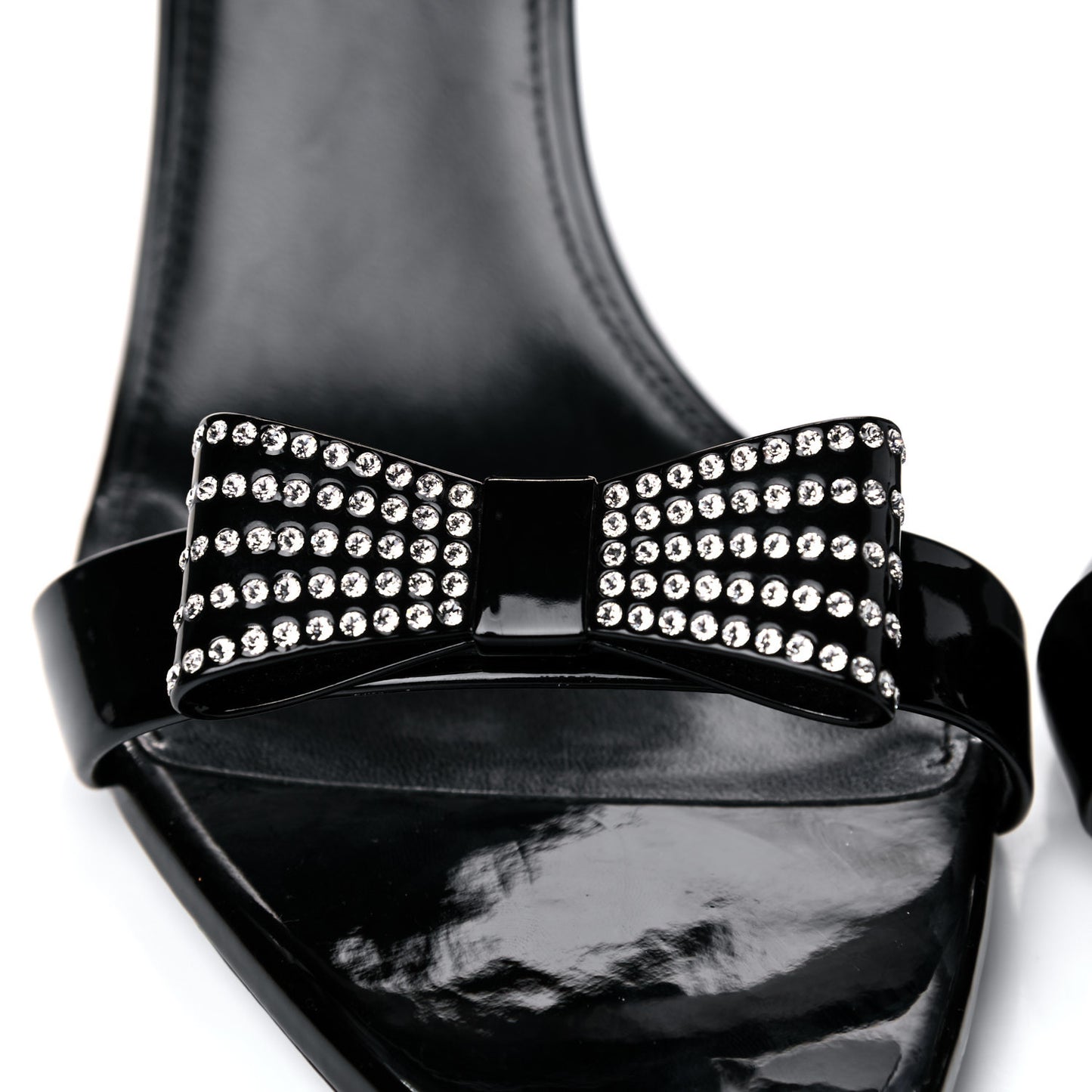 Patent Calfskin Crystal Amber Bow 85 Ankle Strap Sandals 40.5 Black