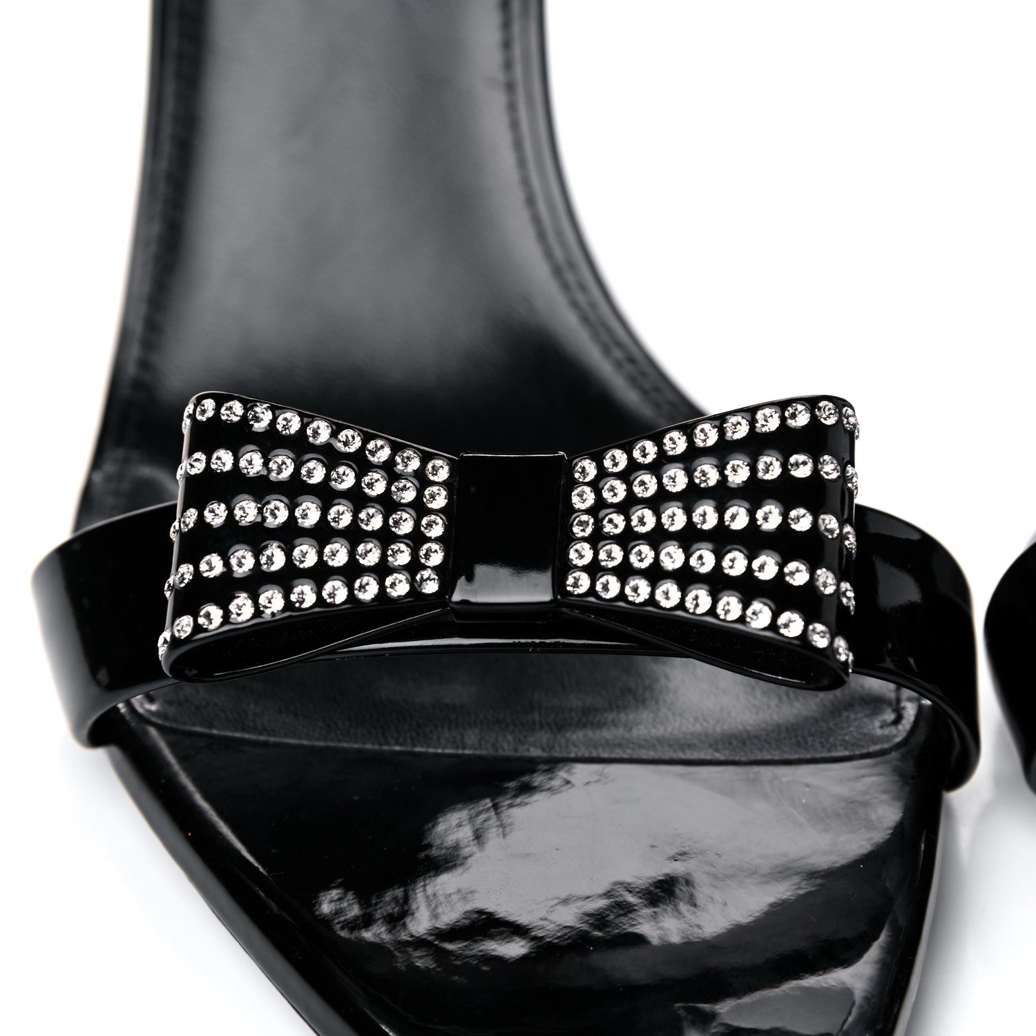 Saint Laurent Patent Calfskin Crystal Amber Bow 85 Ankle Strap Sandals 40.5 Black 9 of 15
