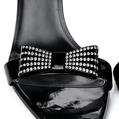 Saint Laurent Patent Calfskin Crystal Amber Bow 85 Ankle Strap Sandals 40.5 Black 9 of 15