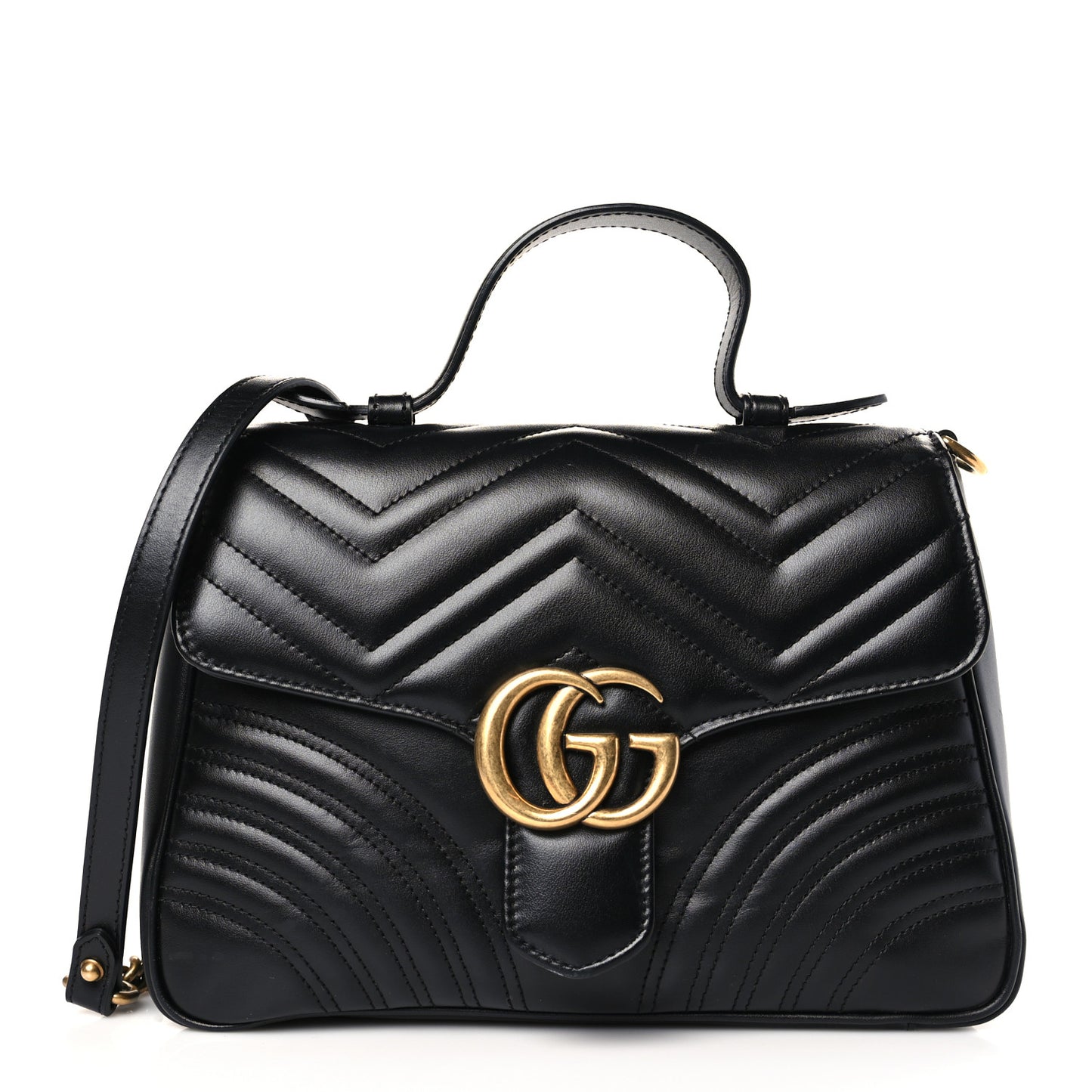 Calfskin Matelasse Small GG Marmont Top Handle Shoulder Bag Black