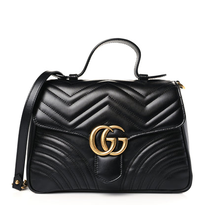 Gucci Calfskin Matelasse Small GG Marmont Top Handle Shoulder Bag Black 1 of 9