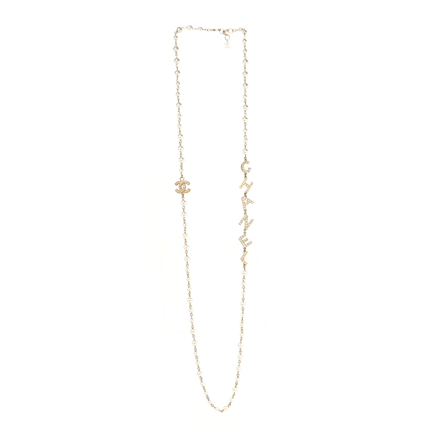 Metal Crystal Pearl 90's Icon Logo Necklace Gold