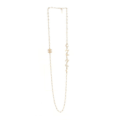 Chanel Metal Crystal Pearl 90's Icon Logo Necklace Gold 3 of 5