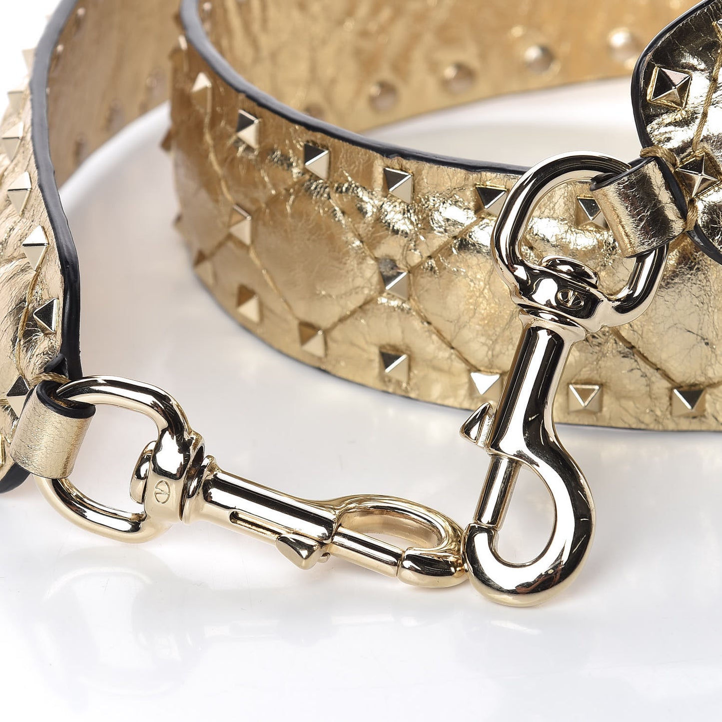 Metallic Wrinkled Lambskin Rockstud Spike Shoulder Strap Mekong
