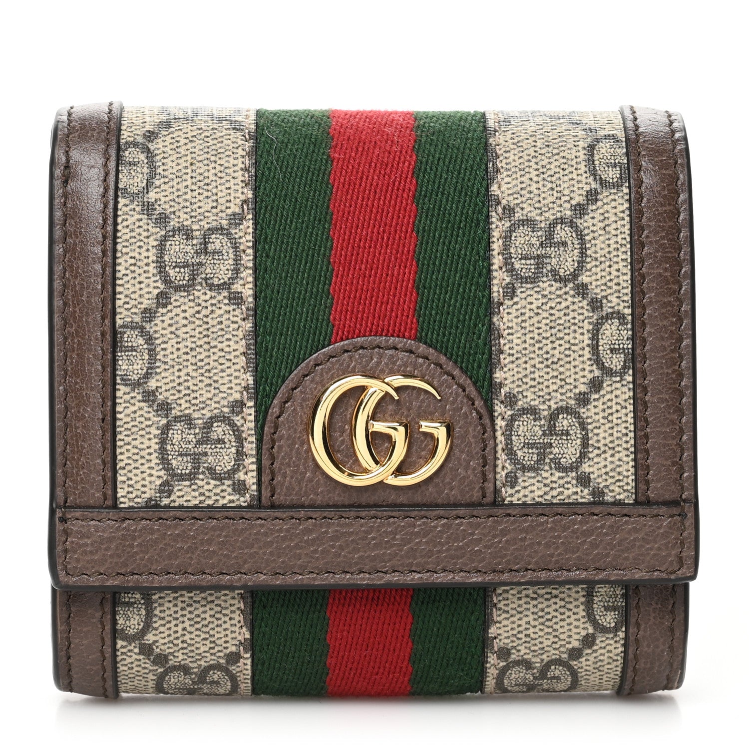 Gucci GG Supreme Monogram Textured Calfskin Web Ophidia Card Case Wallet Beige Ebony New Acero 1 of 6