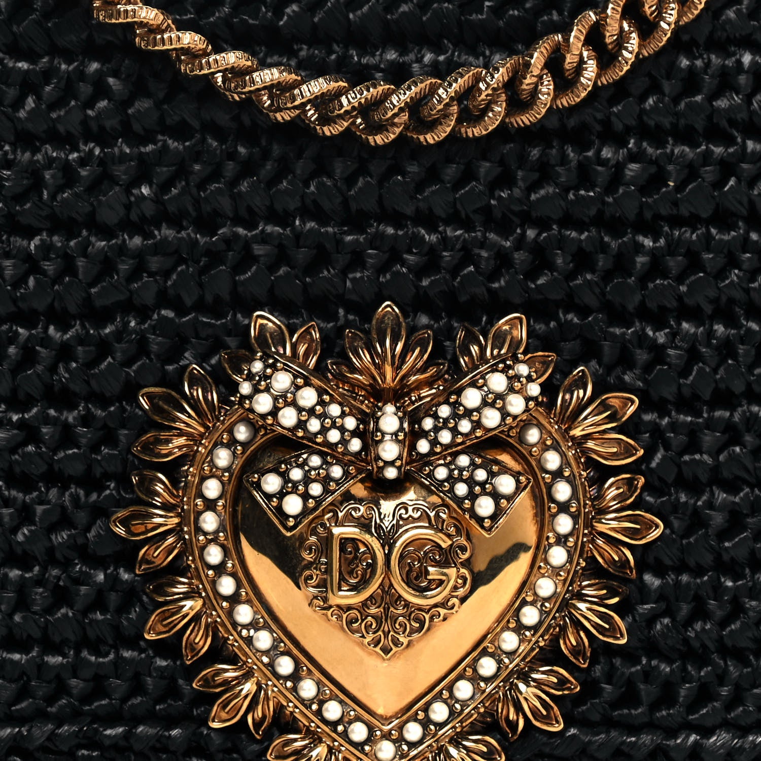 Dolce & Gabbana Raffia Medium Devotion Crossbody Bag Black 8 of 11
