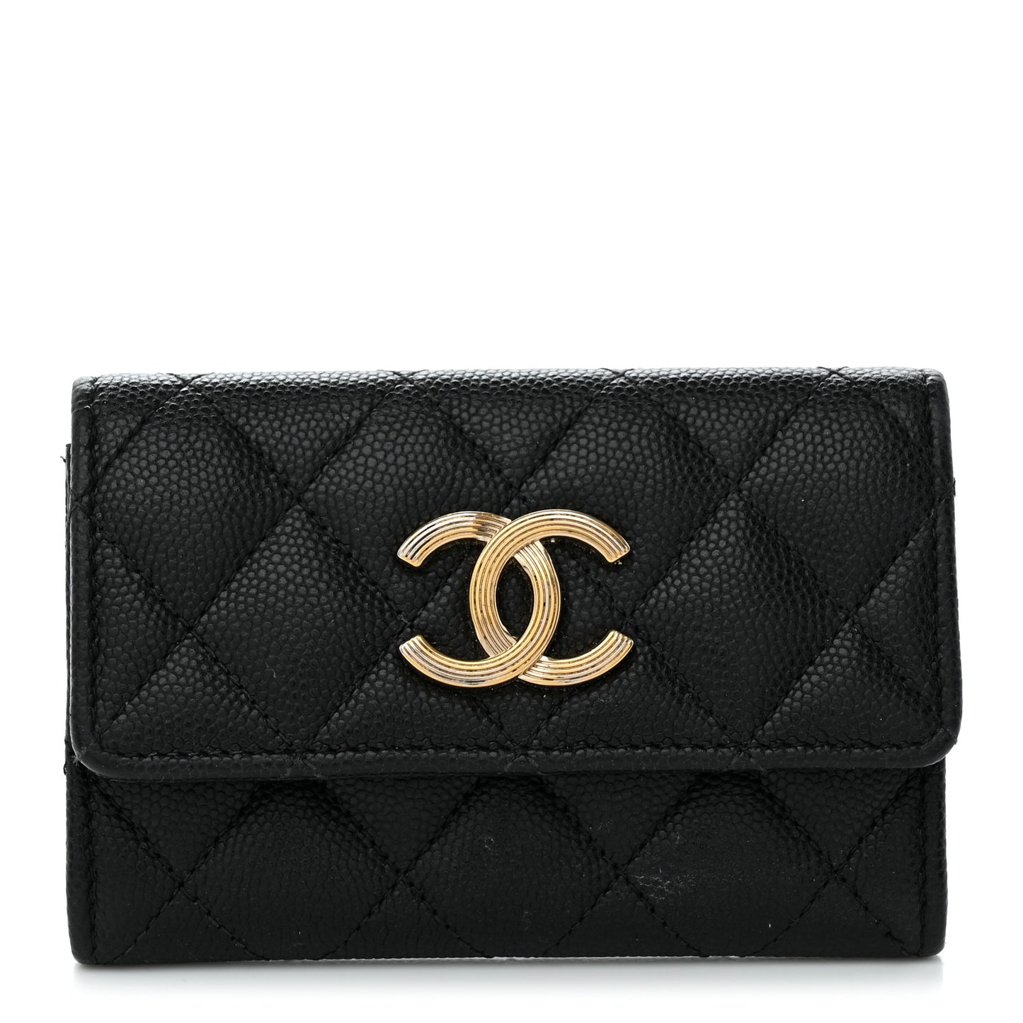 Caviar Quilted CC Racing Flag Flap Card Holder Black