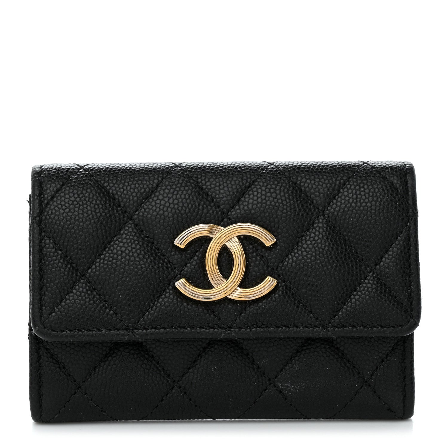 Chanel Caviar Quilted CC Racing Flag Flap Card Holder Black 1 of 8