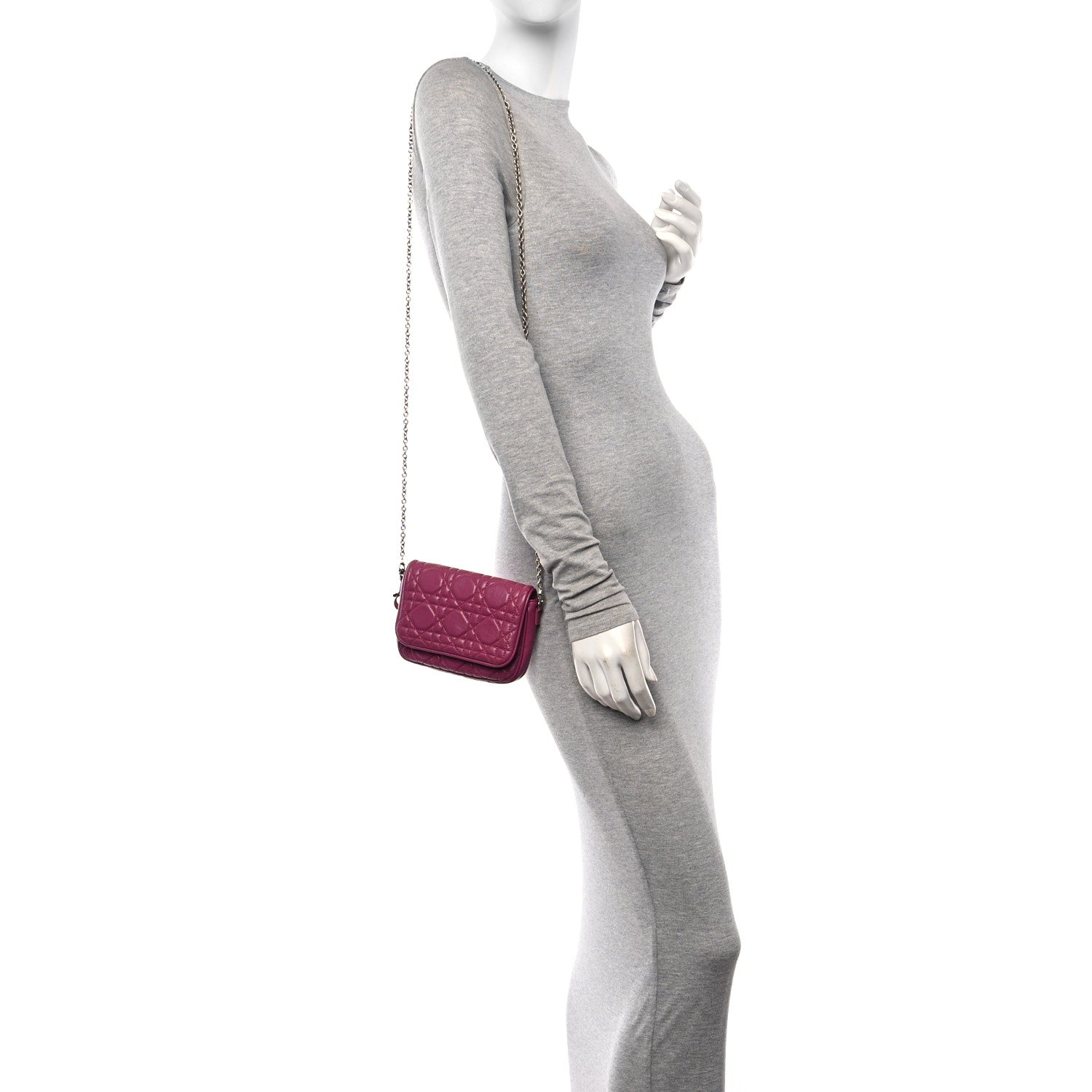 Christian Dior Lambskin Cannage Lady Dior Pochette Frambroise 2 of 9