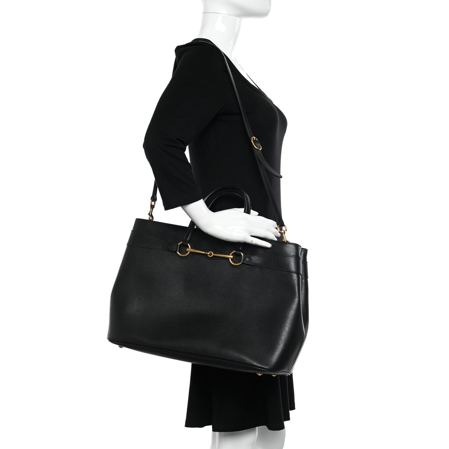 Textured Calfskin Large Bright Bit Tote Black