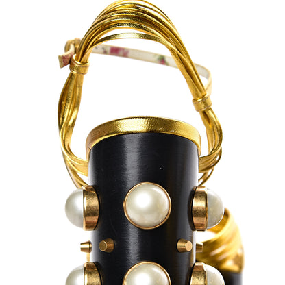 Gucci Malaga Kid Pearl Knot Platform Sandals 37 Black Gold 9 of 11