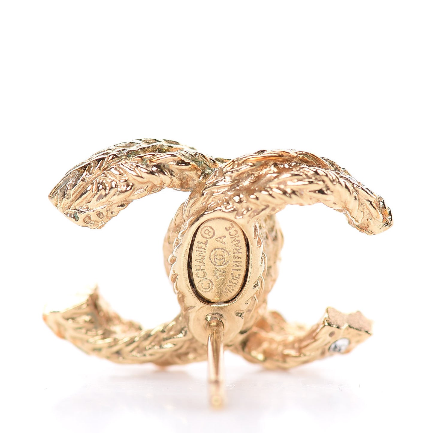 Crystal Textured CC Earrings Gold