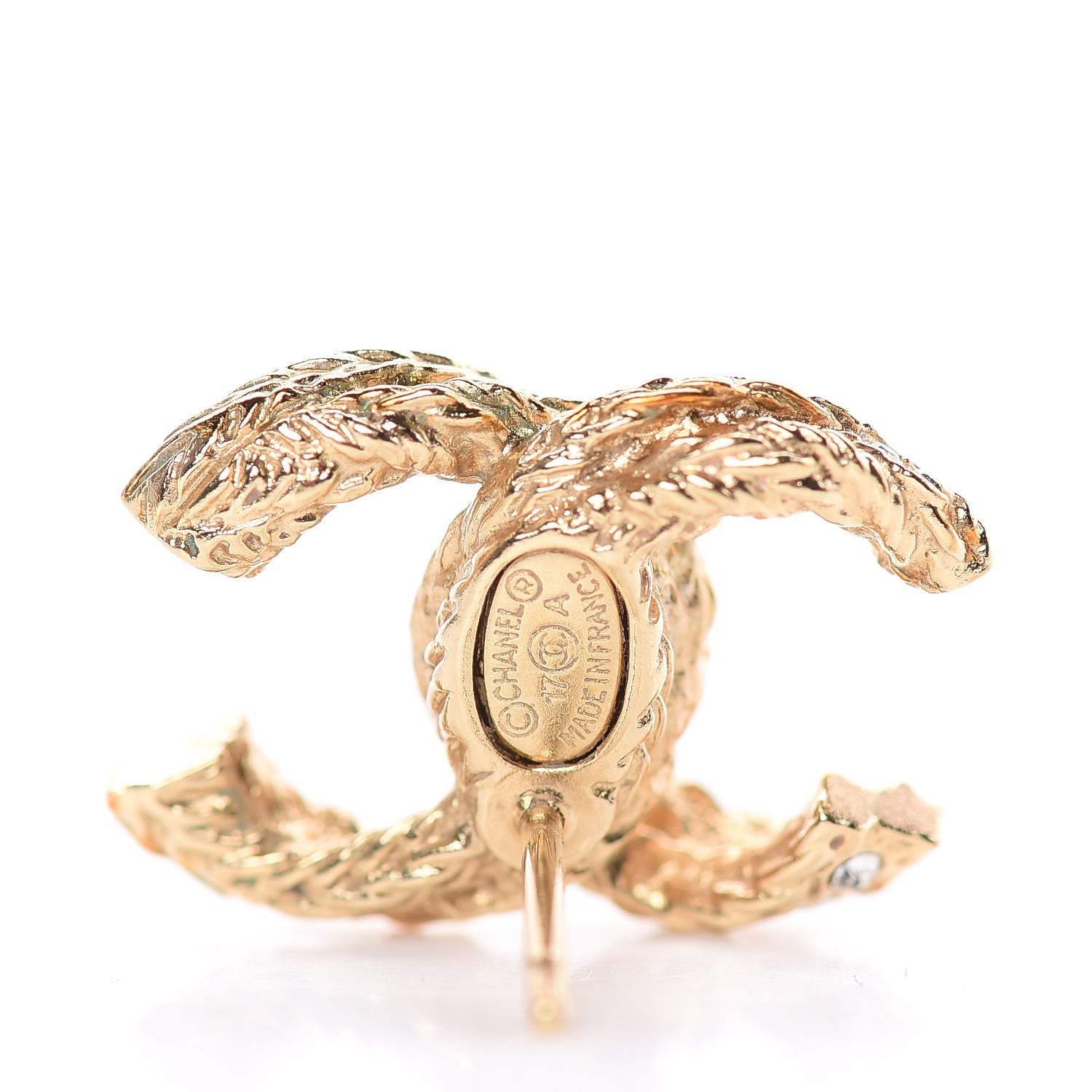 Chanel Crystal Textured CC Earrings Gold 3 of 5