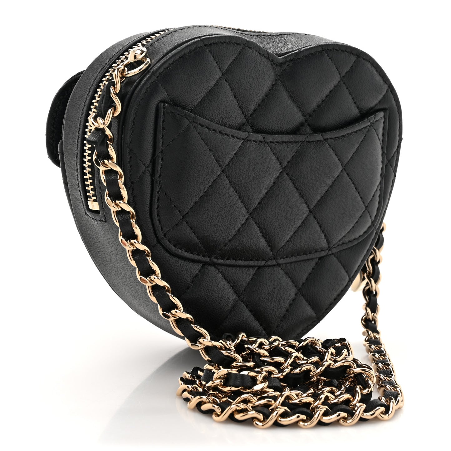 Lambskin Quilted CC In Love Heart Clutch With Chain Black
