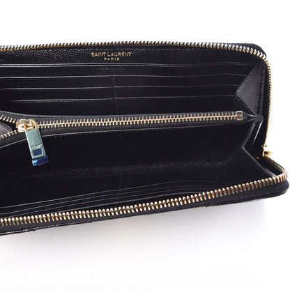 Saint Laurent Grain De Poudre Matelasse Chevron Monogram Zip Around Wallet Black 5 of 7