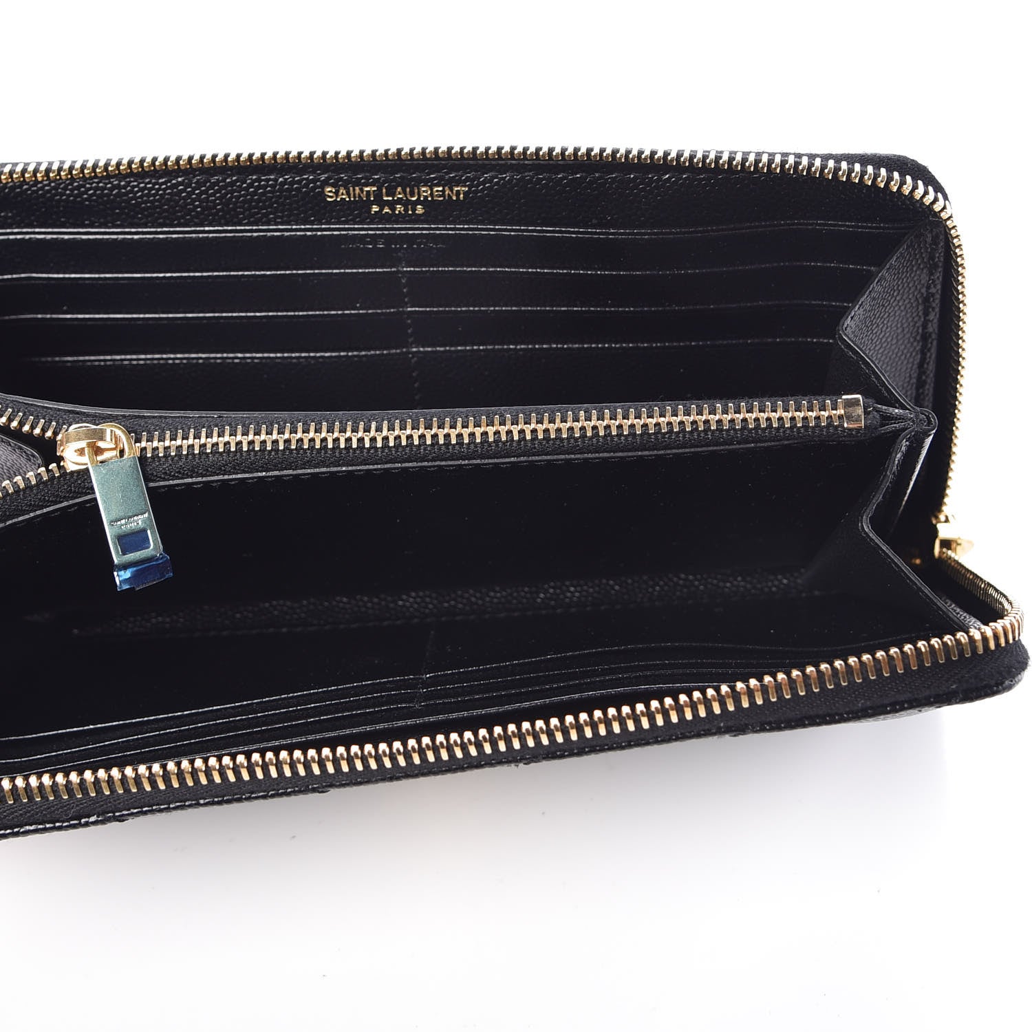 Saint Laurent Grain De Poudre Matelasse Chevron Monogram Zip Around Wallet Black 6 of 7