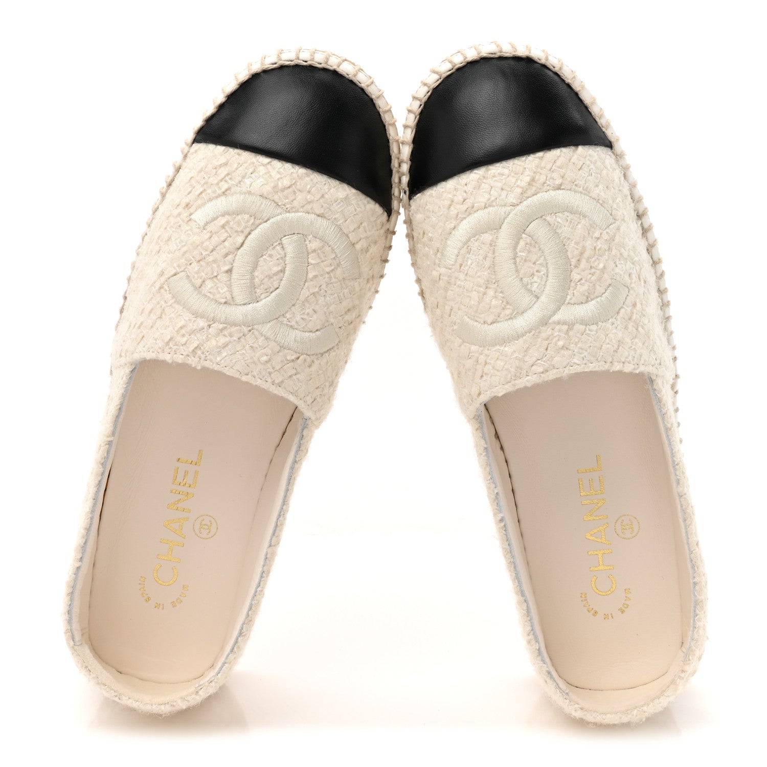 Chanel Cotton Wool Tweed Lambskin CC Platform Espadrilles 37 White Black 2 of 10