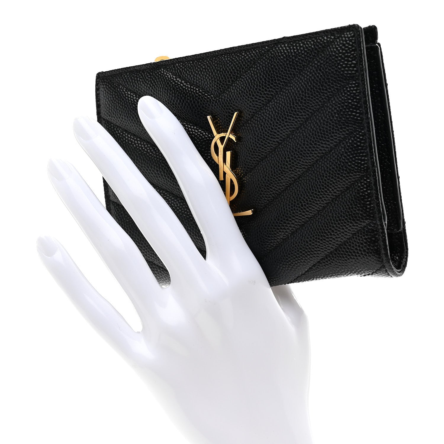 Saint Laurent Grain De Poudre Matelasse Chevron Monogram Zipped Card Case Black 2 of 7