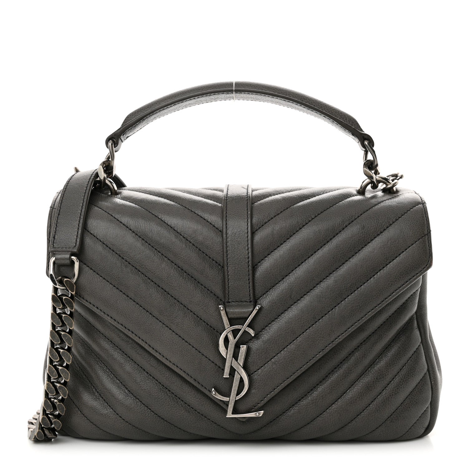 Saint Laurent Sheepskin Matelasse Chevron Monogram Medium College Bag Light Coal 1 of 12