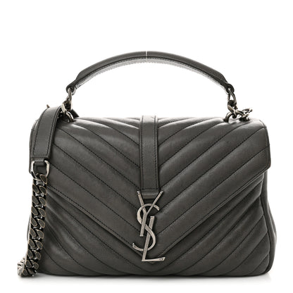 Saint Laurent Sheepskin Matelasse Chevron Monogram Medium College Bag Light Coal 1 of 12