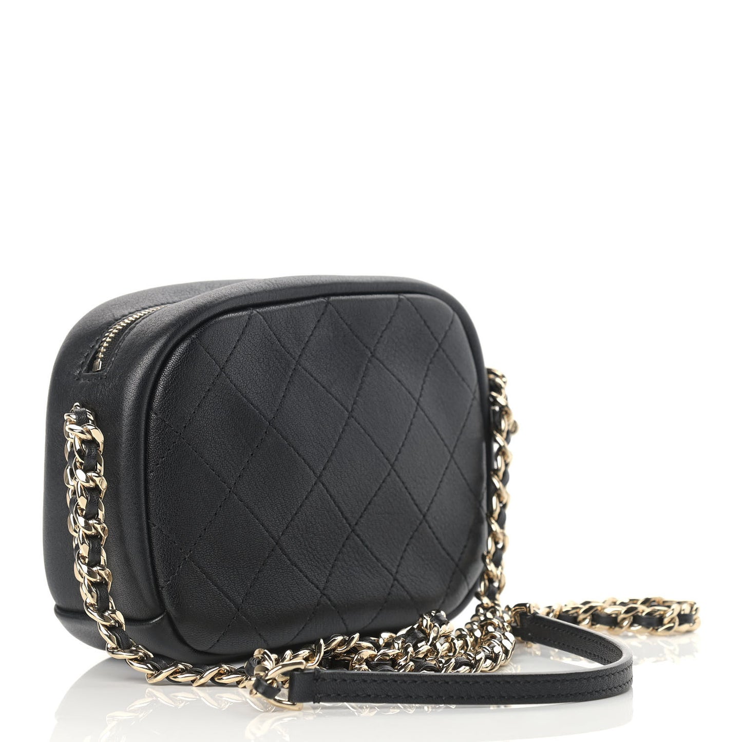 Goatskin Quilted Small Casual Trip Camera Case Black