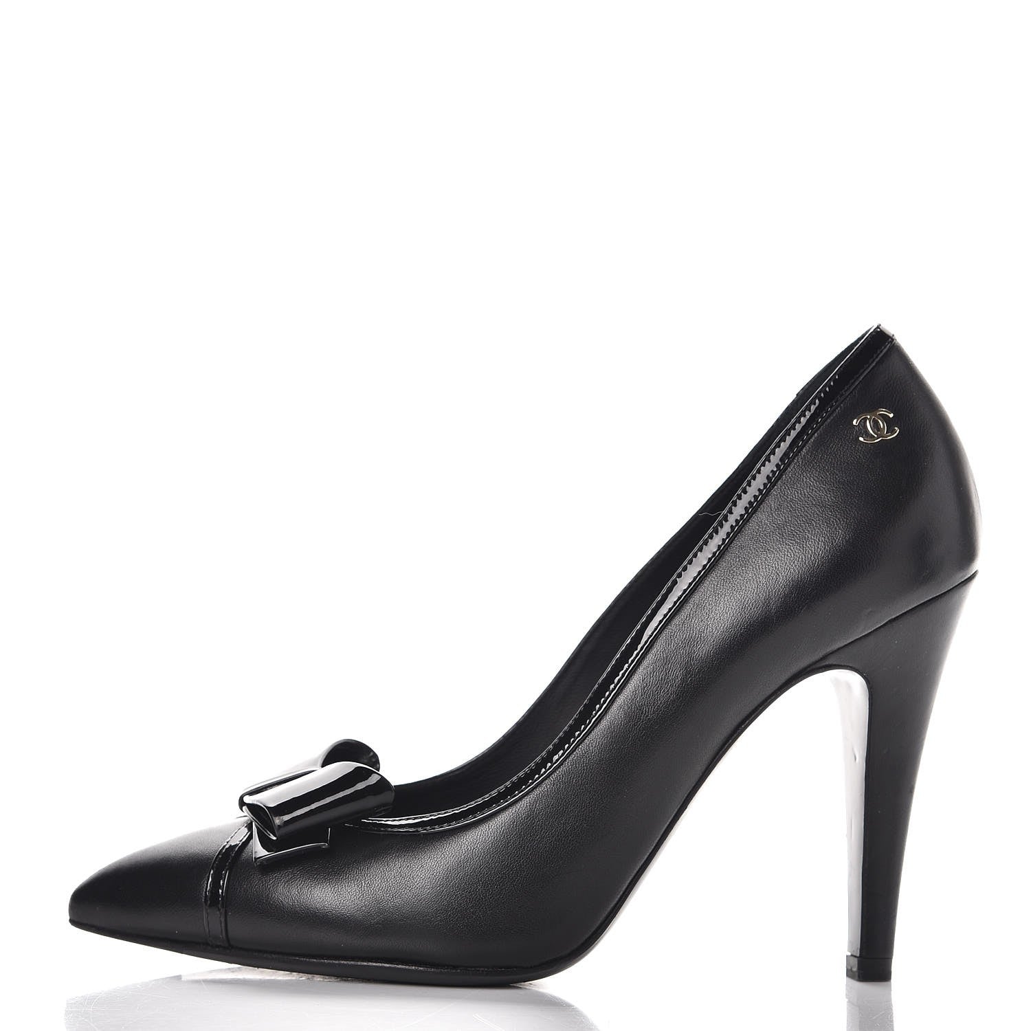 Chanel Lambskin Patent Bow Cap Toe Pumps 36.5 Black 1 of 12