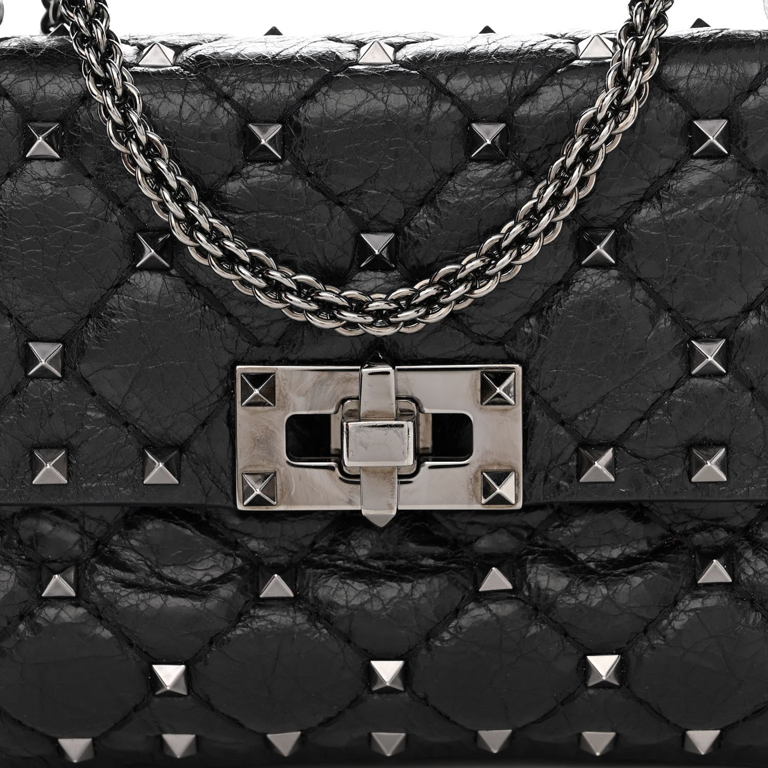 Valentino Garavani Craquele Nappa Small Rockstud Spike Shoulder Bag Black 8 of 11