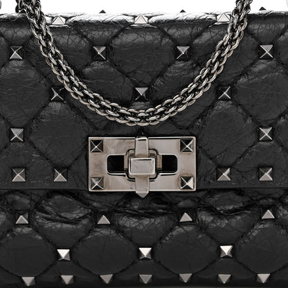 Valentino Garavani Craquele Nappa Small Rockstud Spike Shoulder Bag Black 8 of 11