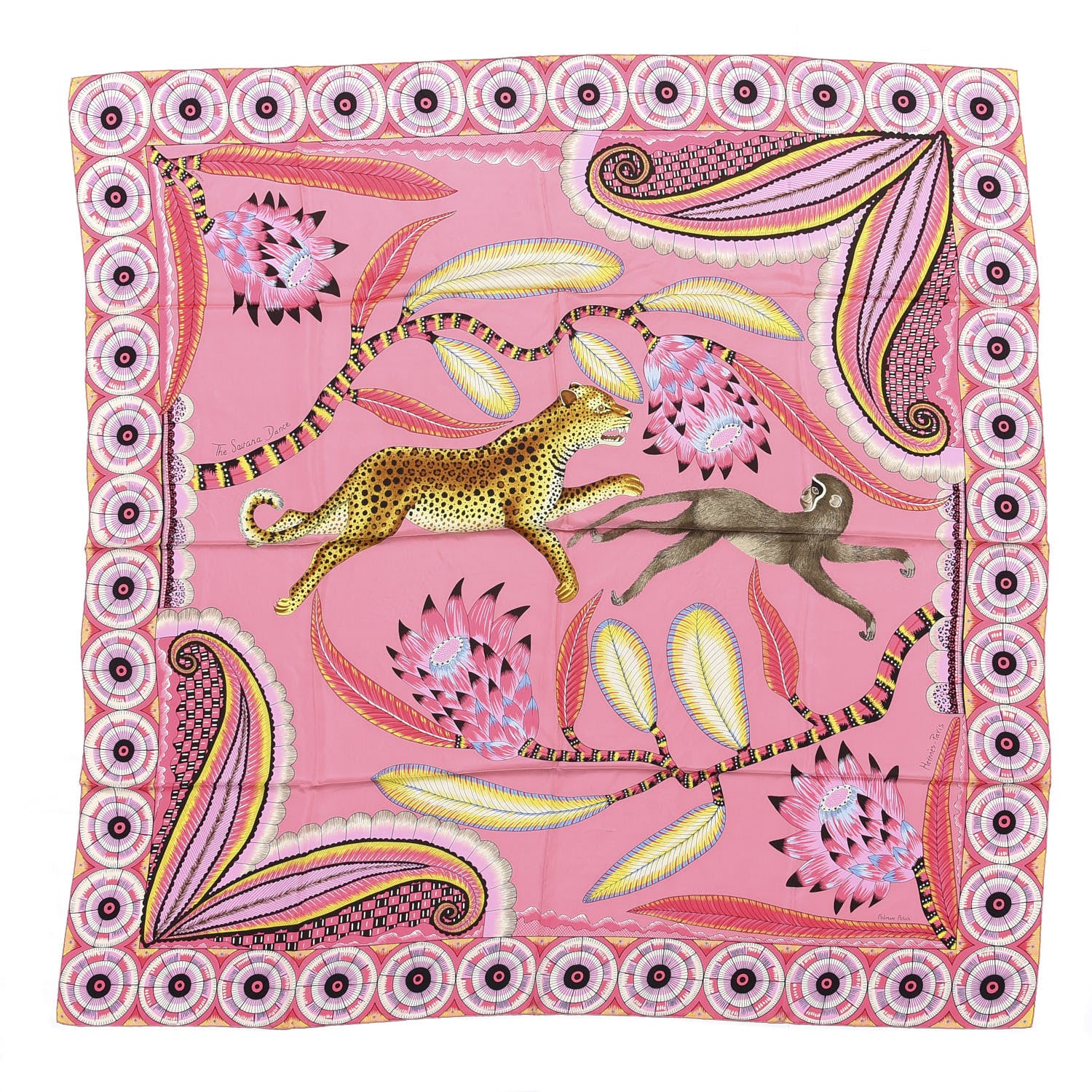 Hermes Silk The Savana Dance Wash 140 Scarf Rose Malabar Jaune Vieux Rose 1 of 4