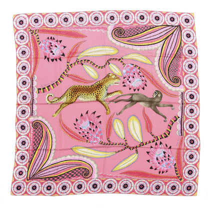 Hermes Silk The Savana Dance Wash 140 Scarf Rose Malabar Jaune Vieux Rose 1 of 4