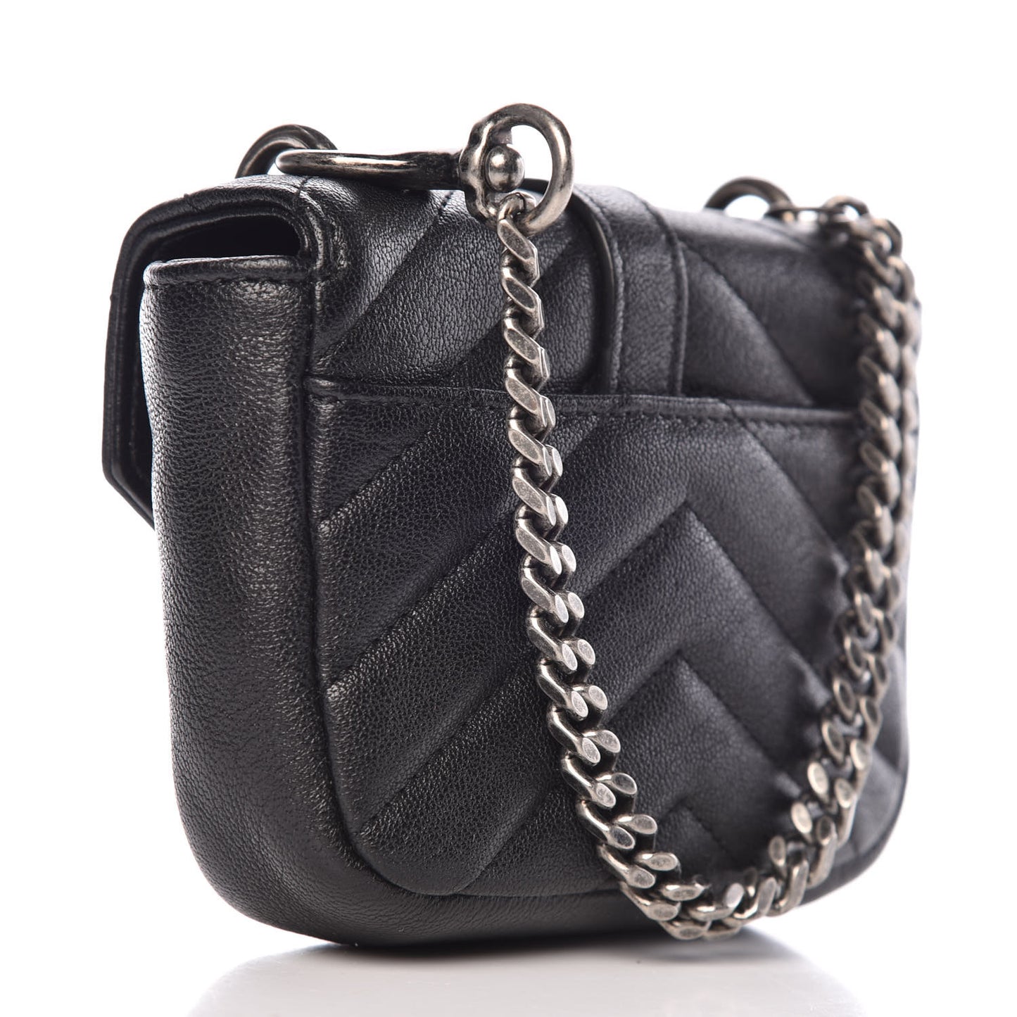 Sheepskin Matelasse Chevron Monogram Mini College Bag Black