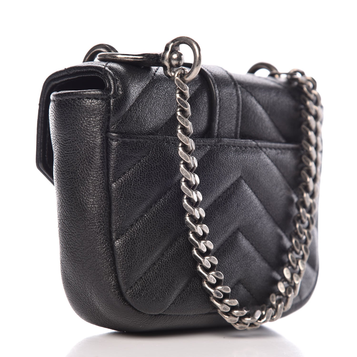 Saint Laurent Sheepskin Matelasse Chevron Monogram Mini College Bag Black 3 of 8
