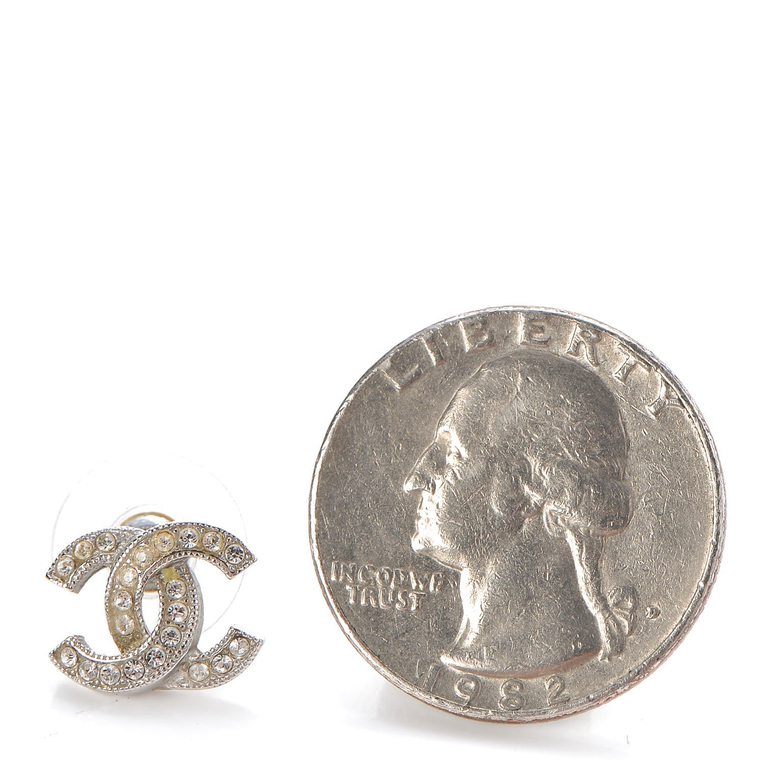 Chanel Crystal Timeless CC Earrings Silver 2 of 7