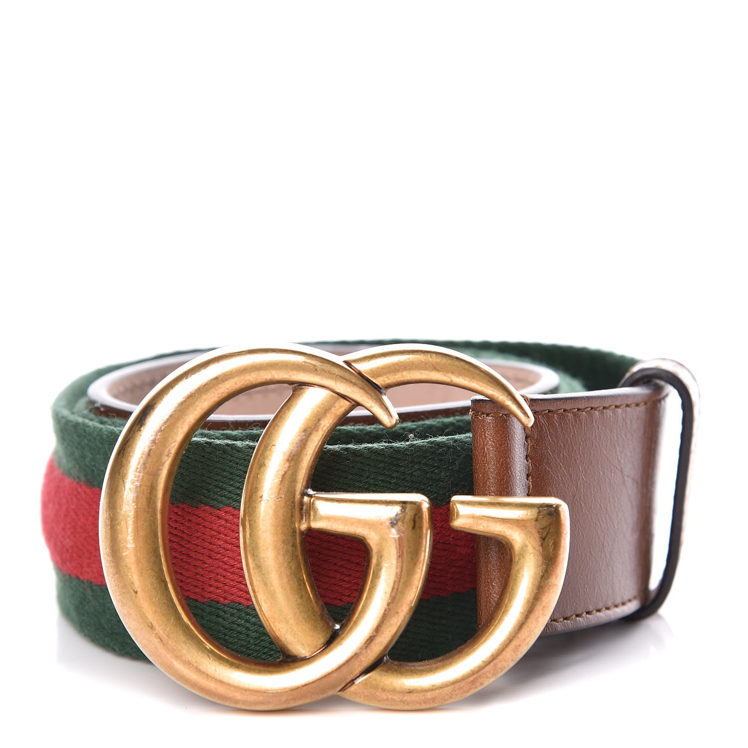 Gucci Nylon Calfskin Double G Web 40mm Belt 85 34 Green Red Cuir 1 of 6