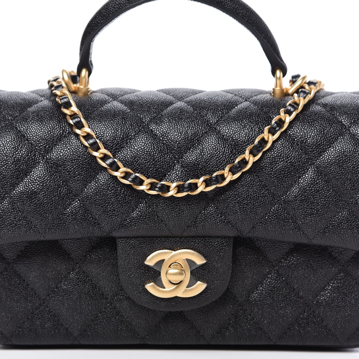 Caviar Quilted Mini Top Handle Rectangular Flap Black