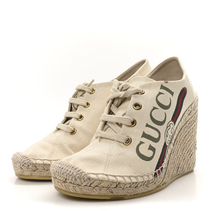 Gucci Canvas Logo Espadrille Wedge Sneakers 35 White 4 of 9