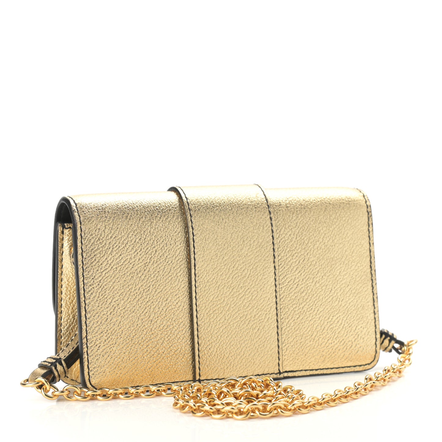 Metallic Soft Grain Calfskin Mini Phone Buckle Bag Gold