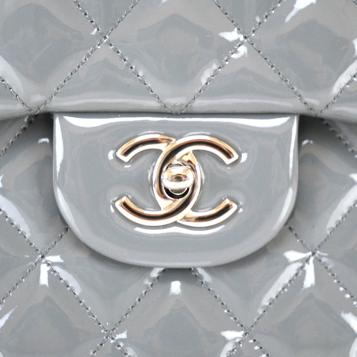 Chanel Patent Quilted Jumbo Flap Bag Grey 7 of 12
