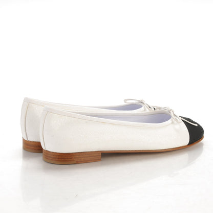 Chanel Fabric Cap Toe Ballerina Flats 39 White Black 4 of 7